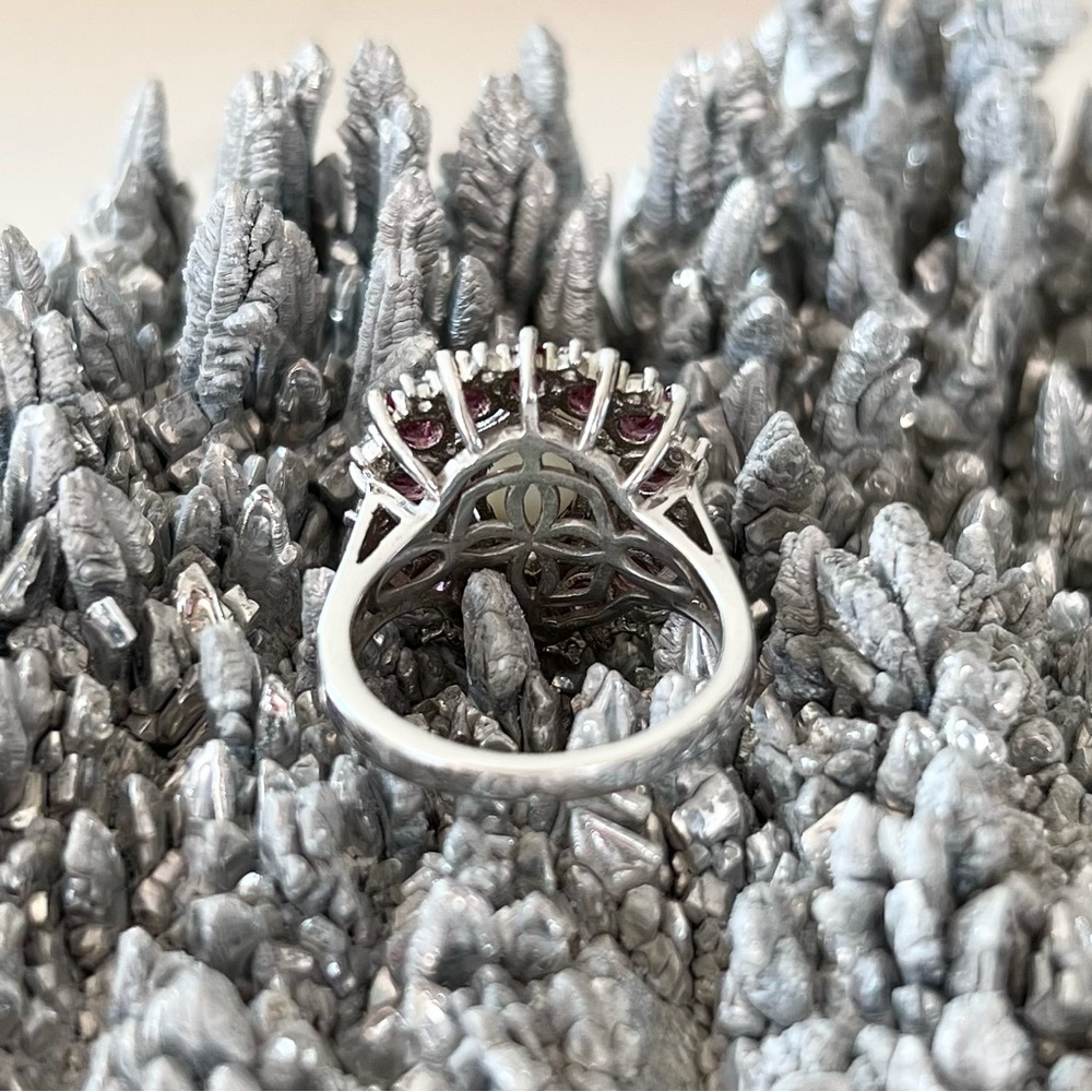 Vintage Sterling Silver Garnet + Ethiopian Opal Ring - Picture 8 of 11